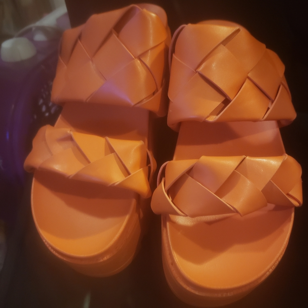 New orange woven platform sandals